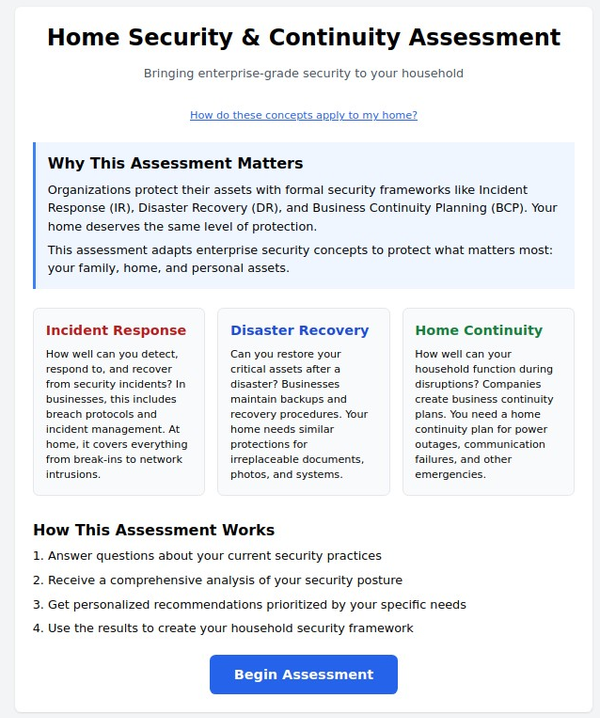 Smart Home Security & Continuity Assessment: Bringing Enterprise-Grade Protection to Your Household